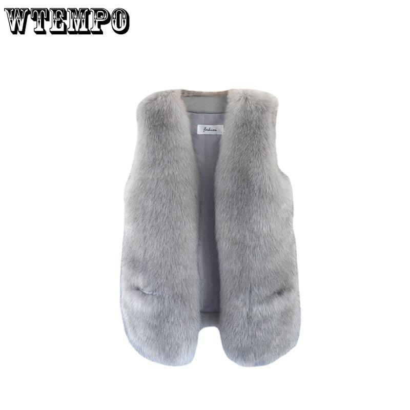 Gilet in Finta Pelliccia di Volpe Autunno Inverno Donna Lunghezza Media Moda Pelliccia Cappotto Unico