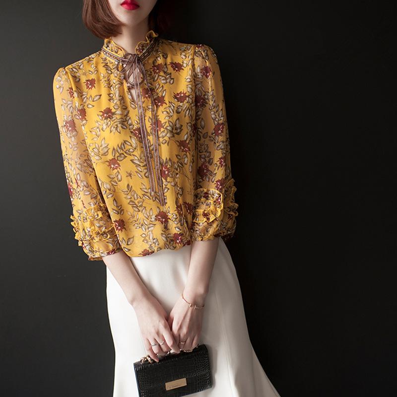 Módní košile pro ženy, nový styl pro jaro a podzim, košile s dlouhým lucernovým rukávem, dámský top obepínající pas, květinová košile