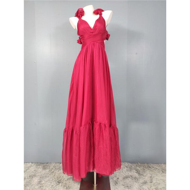 Export In Home Fairy Holiday Beautiful Ruffles Open Back V Neck Midriff Outfit Mesh Exquisite Print Tied Dress