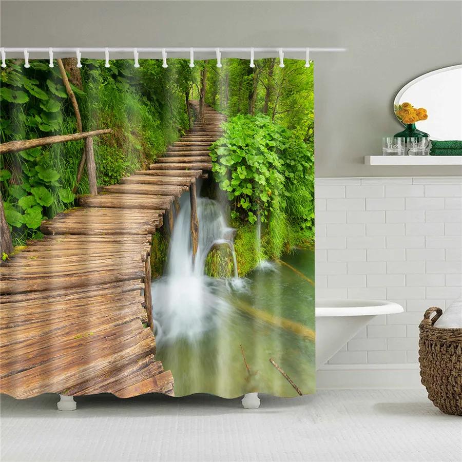 

Garden Flower Plant Country Road Creek Shower Curtains Bathroom Curtain Frabic Waterproof Polyester Bath Curtain With Hooks W60H190(CM)-1 Pcs