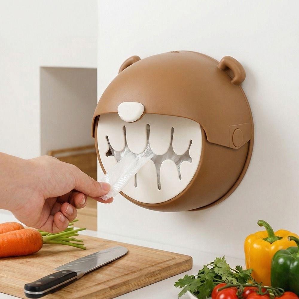 Bear Shape Plastic Wrap Storage Box Punch-Free Fresh Keeping Bags Dispenser  Bathroom