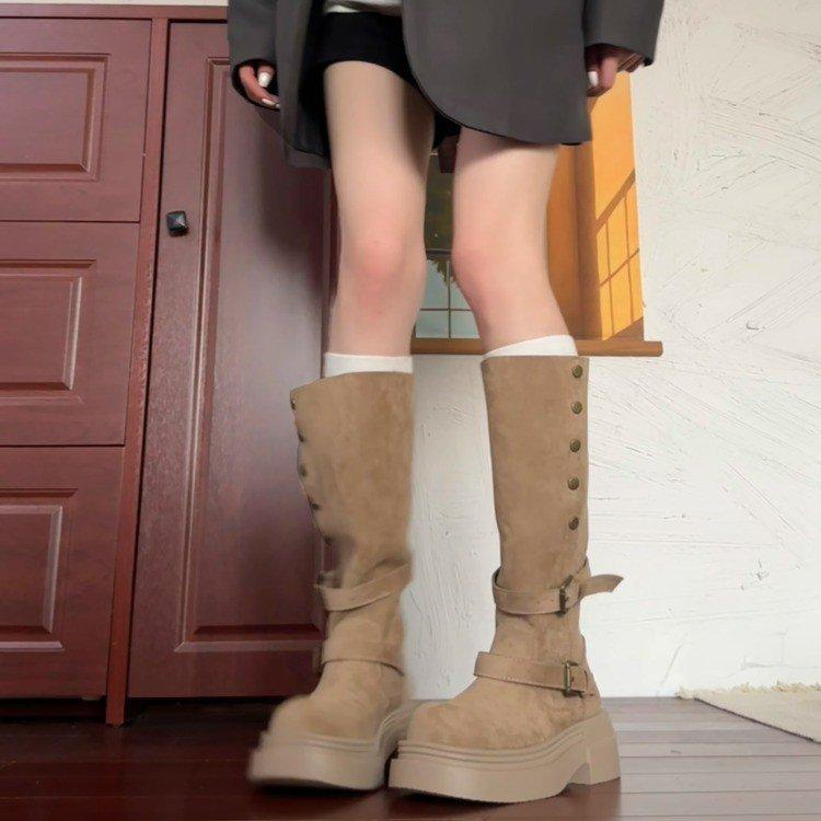 Retro heightening boots two-wear locomotive women's thick-soled 2025 small man new popular spring and autumn Martin short boots women