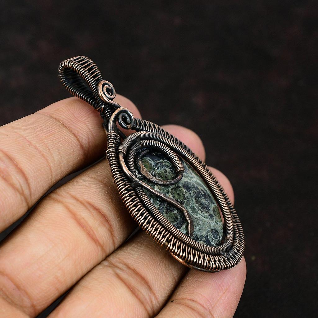 Kambaba Jasper Pendant Copper Wire Wrapped Gemstone Pendant Handmade Designer Pendant Copper Jewelry Gift For Her Jasper Jewelry For Mother