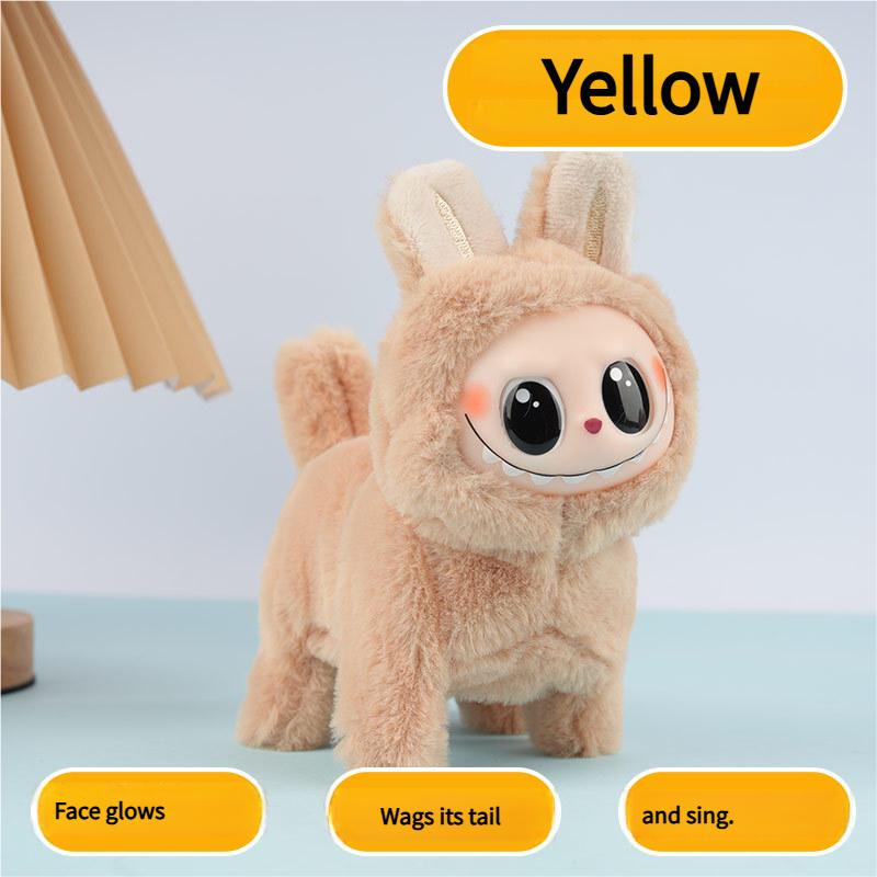 

Електрична м яка іграшка Лабубу з рухомим силіконовим обличчям, що світиться, та функцією співу, інтерактивна лялька-тварина, подарунок для дітей жовтий