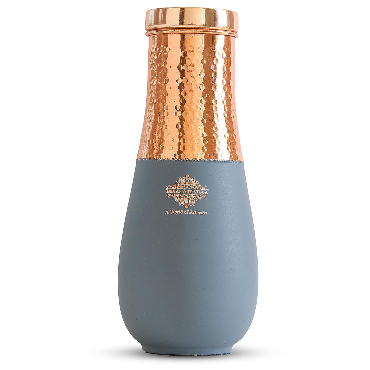 

Pure Copper Bedroom Water Bottle, Vase Design Half Gray Silk Half Hammered Finish - Volume 1425 ml (Pack of 1)