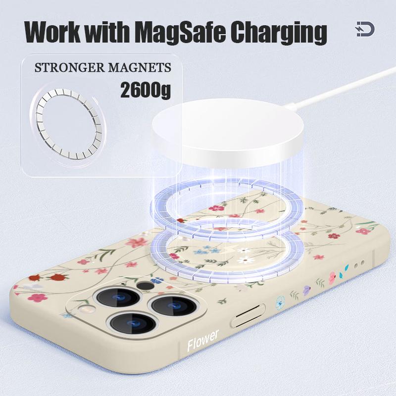 Custodia Stampa Fiori Viola Per iPhone 17 Pro Max iPhone 16 15 14 13 Pro Max Magnetica Per Magsafe Morbido Silicone Cover Posteriore per Telefono