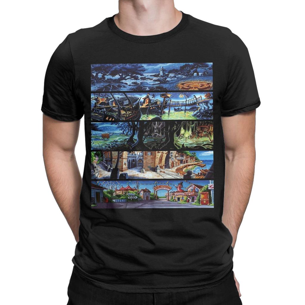 Monkey Island 2 Scenery Collage Fashion T Shirts for Men Women Pure Cotton Tee Shirt Clothing