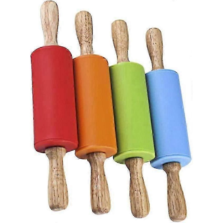 Mini Rolling Pin, Kids Rolling Pins Wooden Handle Non-stick Silicone Rolling Pins Pastry Brushes Dough Roller For Baking Pizza Cookie Pastry, (red, Gr