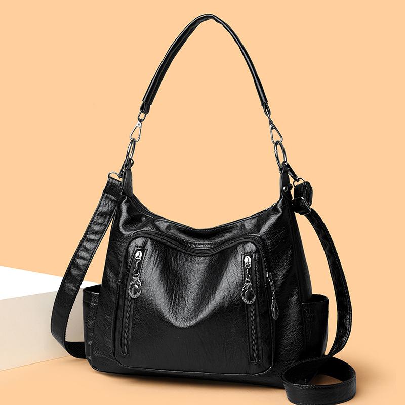 Soft leather retro fashionable messenger bag women's large-capacity simple commuter portable mother bag niche versatile shoulder bag