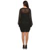 Autumn and Winter Women's Hollow Out Sexy See-through Black Mesh Woven Jumper Solid Colour Dresses