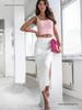 Elegant Ribbed Knit Slit Midi Skirt for Women - Summer Style