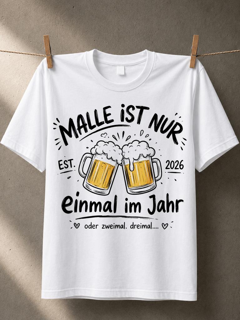 Malle Ist Nur Einmal Im Jahr Oder Zweimal Dreimal 2026 Clinking Beer Hand Drawn Party Quote Unisex Unisex All Tshirt