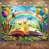 Rainbow Book & Pencil Photo Booth Backdrop, First Day of School Party Decor