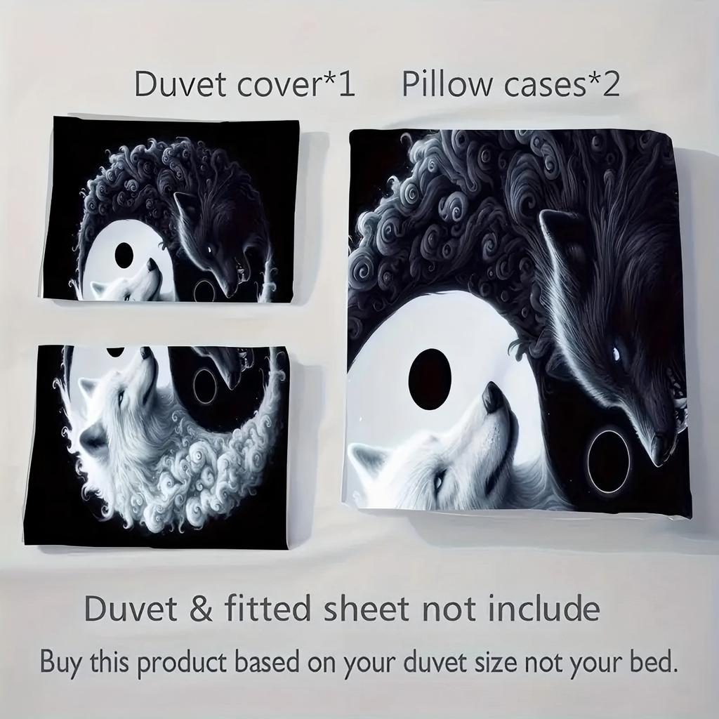 Comforter Fierce Wolf Black White White Tai Chi Pattern 3D Printed Soft Comfortable Bedding Set Wildlife Theme Set