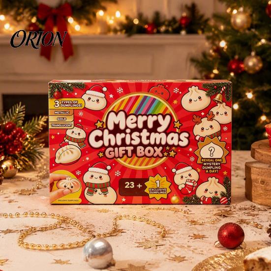 Christmas Dumpling Gift Box Merry Box, Xmas Advent Calendar with Stress Countdown Relief Squeeze Toys, 24 Days Steamed Bun Toy Soft Toys