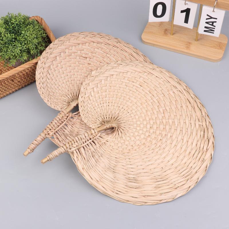 Farmhouse Style Handmade Woven Palm Leaf Fan Wedding Hand Fans For Summer Home Decoration Beach Parties Outdoor Events