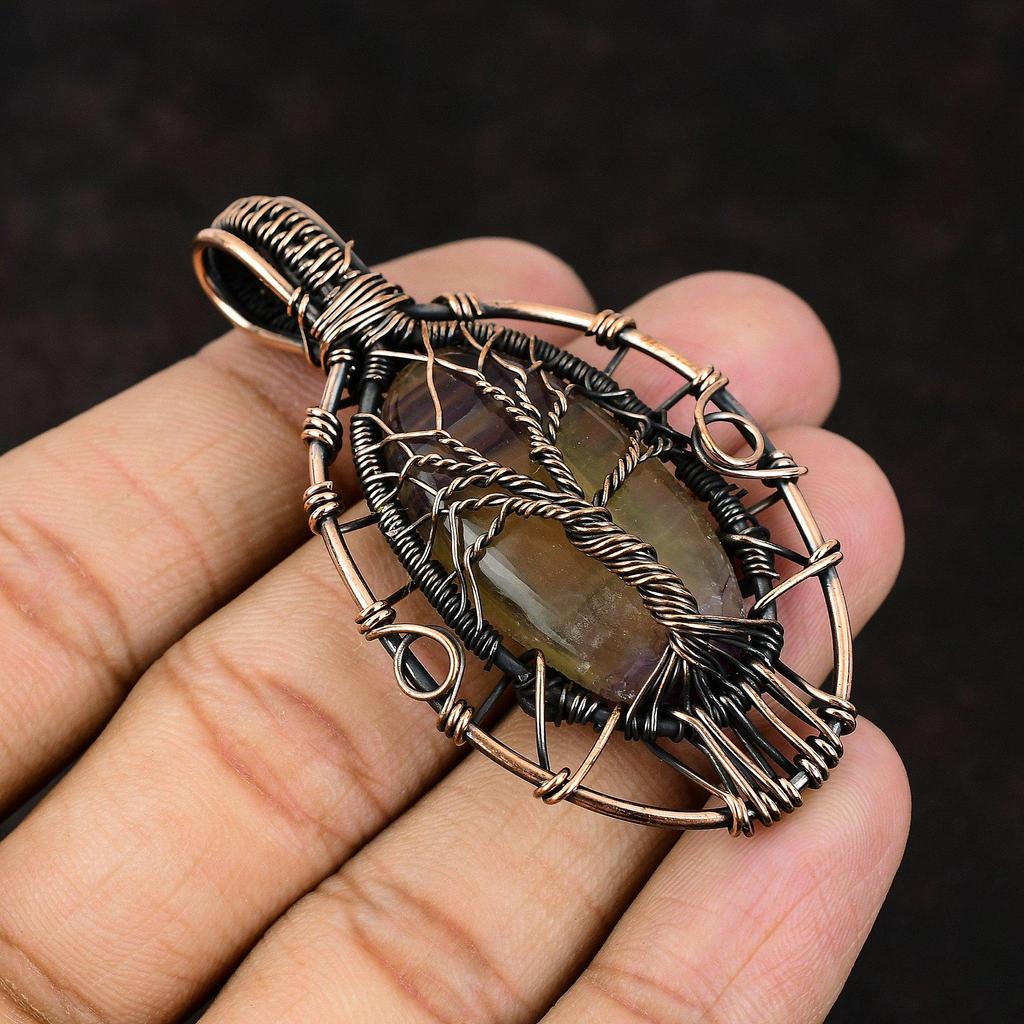 Baum des Lebens Multi-Fluorit Edelstein Anhänger Kupferdraht gewickelter Anhänger Geschenk für Sie Einzigartiger Schmuck Handgefertigter Schmuck Multi-Fluorit Schmuck