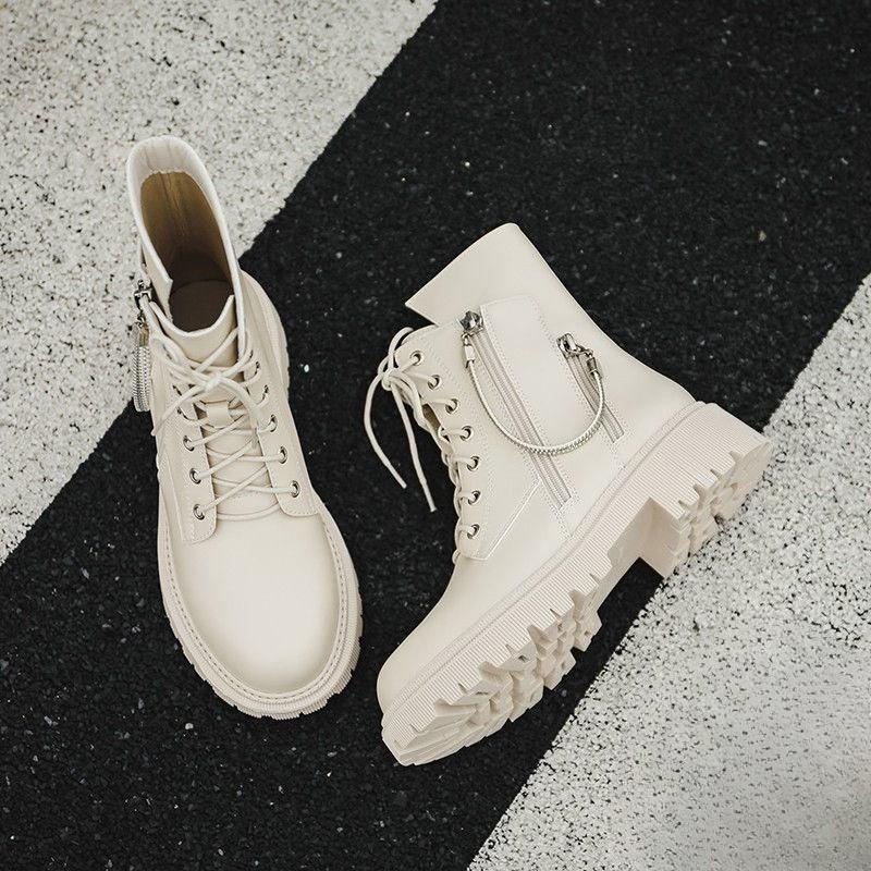 Fashion Punk Style Fur Black Booties Combat Leather Autumn Winter Ankle Boots for Women Hot Pu Footwear Boot Goth Sale Woman Short Shoes