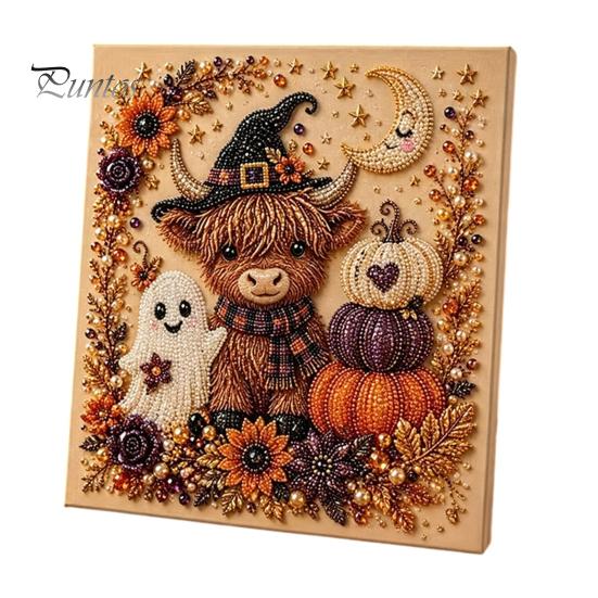 Festliche Kunst mit Kunstperlen für die Heimdekoration 2 Stück Halloween-Kunst, Geist Kürbis Hexe Krähe Malerei DIY Entspannendes Bastelset, 3D Schädel Basteln