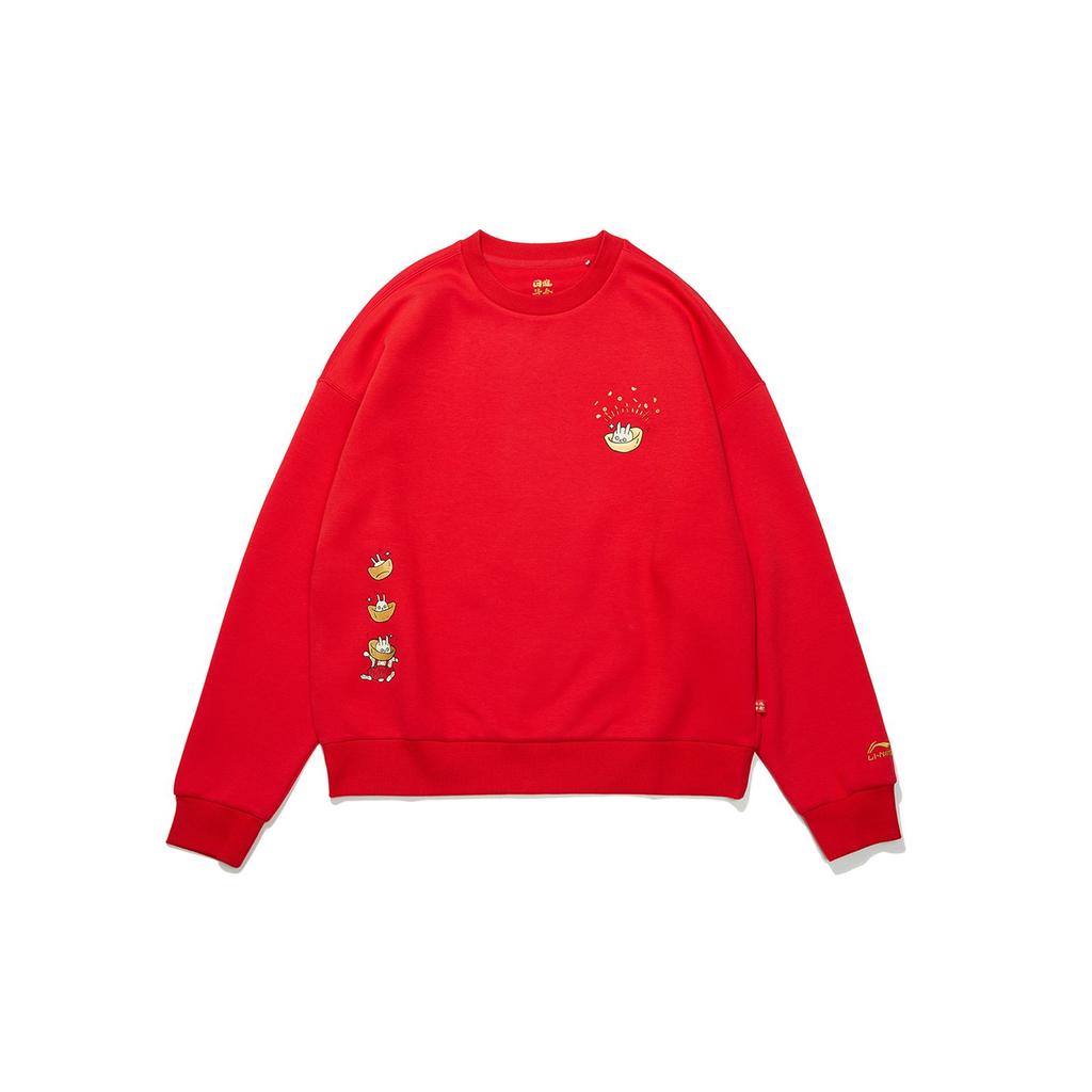 Li-Ning Trendy Sports Series Daikin Collection New Year Edition Cartoon Print Loose Crew Neck Long Sleeve Sweatshirt Women Tops AWDT074-1