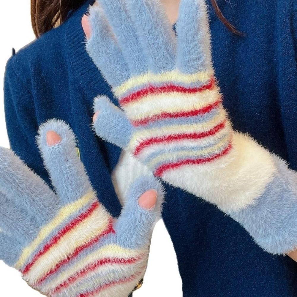Warm Girl Knitted Gloves Plush Touch Screen Gloves Korean Five-fingered Gloves