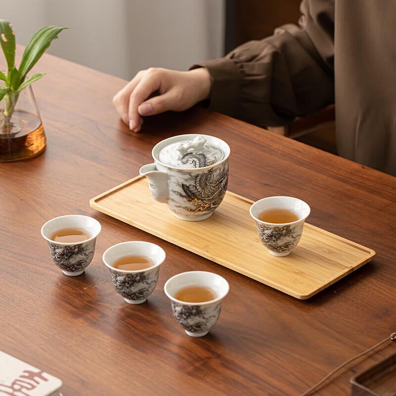 Su's Heritage Ceramic Ink Dragon Tea Set - 1 Pot, 4 Cups