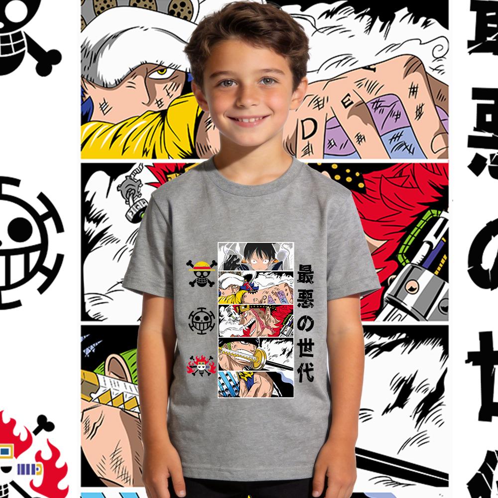 One Piece Characters Anime Print T Shirt for Kids Cotton Short Sleeve Shirt Boys Girls Summer Clothing Casual Soft Top