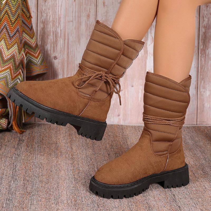 European and American foreign trade large size thick-soled medium tube snow boots women's winter velvet warm straps outer wear women's cotton boots