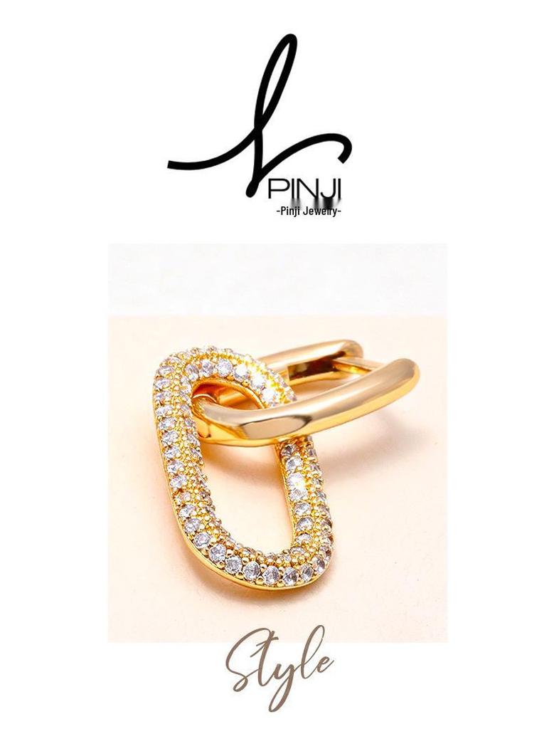 18K Gold Plated Geometric Hoop Earrings with Zircon Crystals