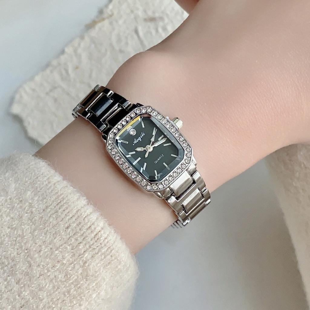 Ceas de damă simplu cu diamante, ceas pătrat, nișă, lux ușor, ceas cu cuarț, ceas brățară