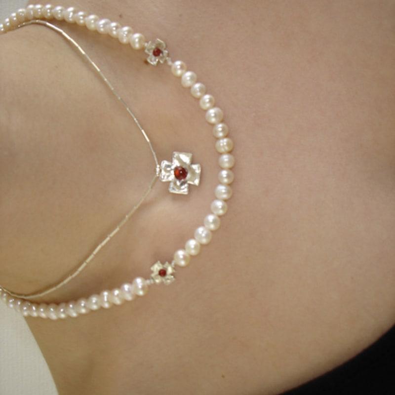 lowool Double cross pearl necklace