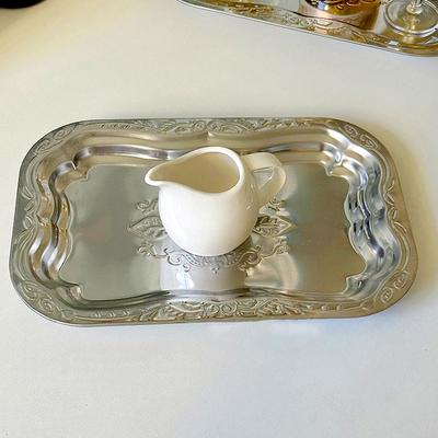 1PC Dried Fruit Tray Home Decoration Fruit Tray Embossed Stainless Steel Decorative Tray Metal Embossed Rectangular Tray