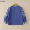 ZANZEA Ethnic Print Women Casual 3/4 Sleeve Loose Cardigan Blouse