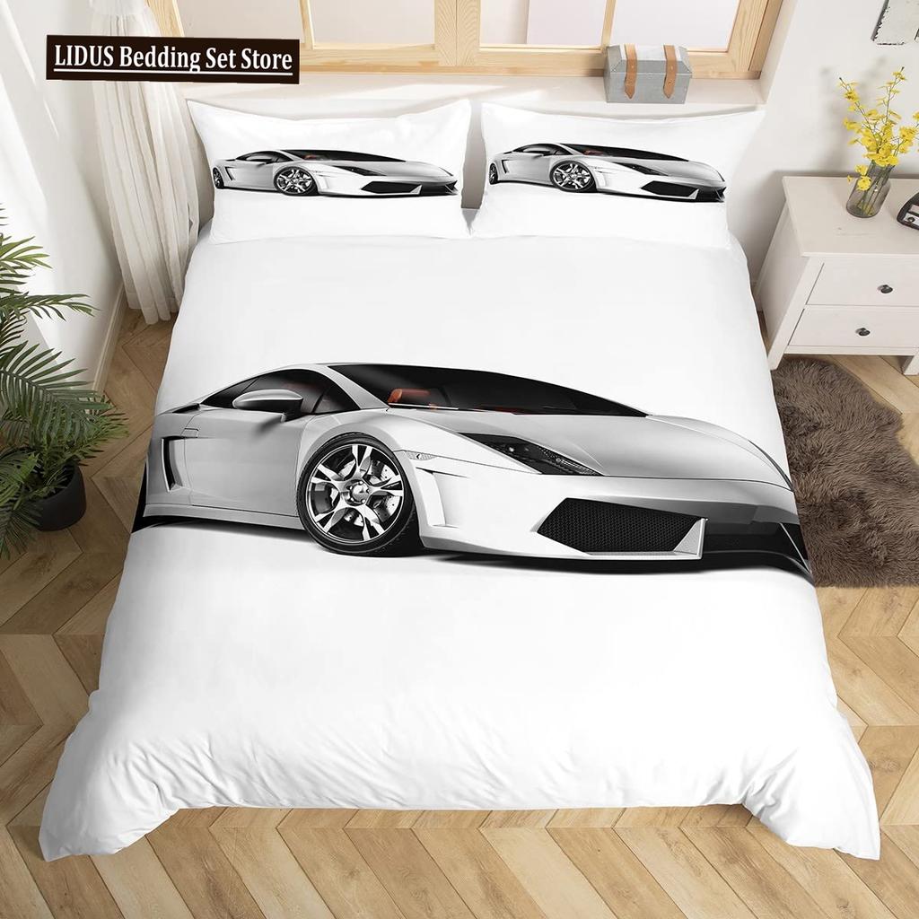 Závodní auto Povlečení Set Velikost Queen 3D Potisk Auta Povlečení Stylová Dekorace Kluci Sport Přikrývka Povlak Rychlost Sportovní Auto Přikrývka Set