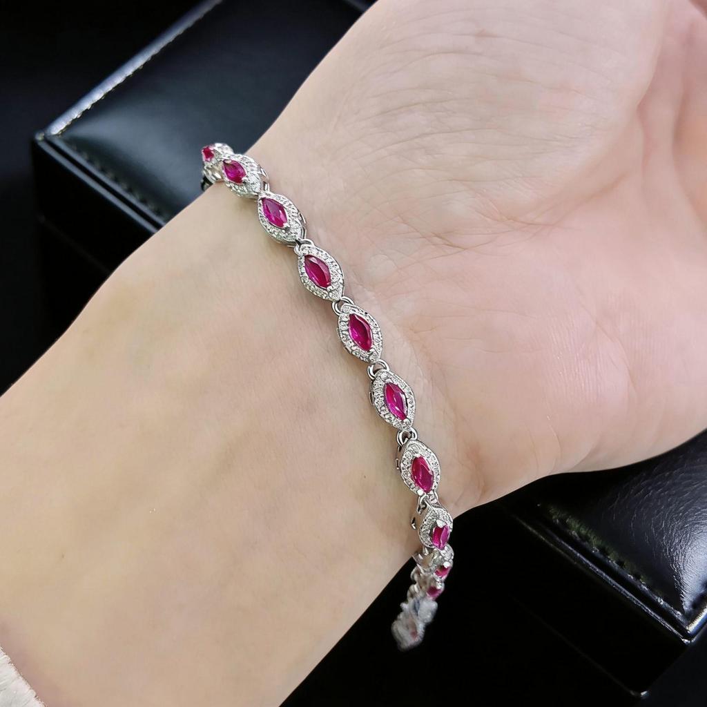 Elegant Ruby & Sapphire Marquise Bracelet - Simple Red Corundum Design