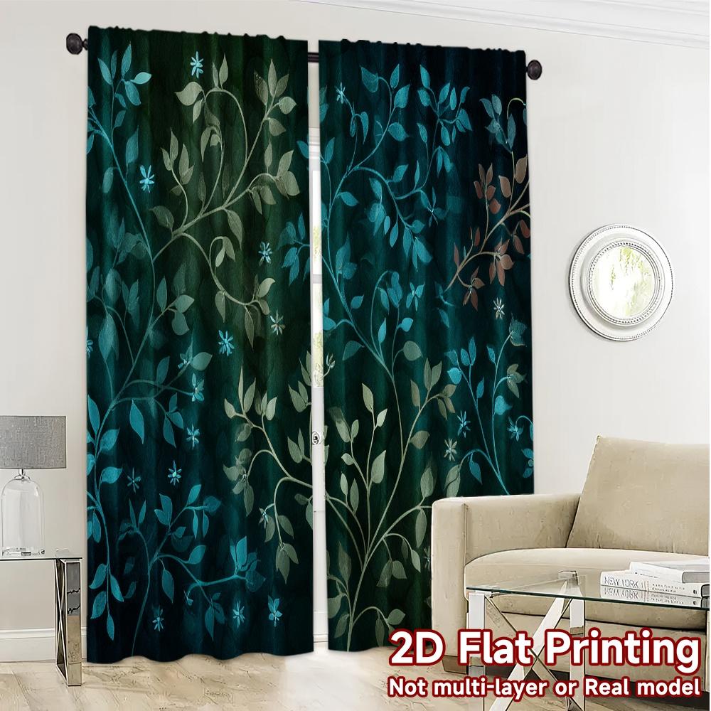 Set Of 2 Flat Printing Curtains Without Rod Floral Leaves Design April Fools Is Day Festival Fashion Semi Curtain Light Filtering Made Polyester