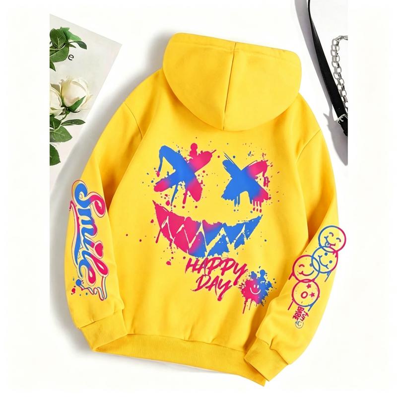 Felice Giorno Stampa Graffiti Felpa con Cappuccio per Bambini Street Hip Hop Felpa con Cappuccio Moda Felpe con Cappuccio Vintage Abbigliamento Ragazzo Ragazza