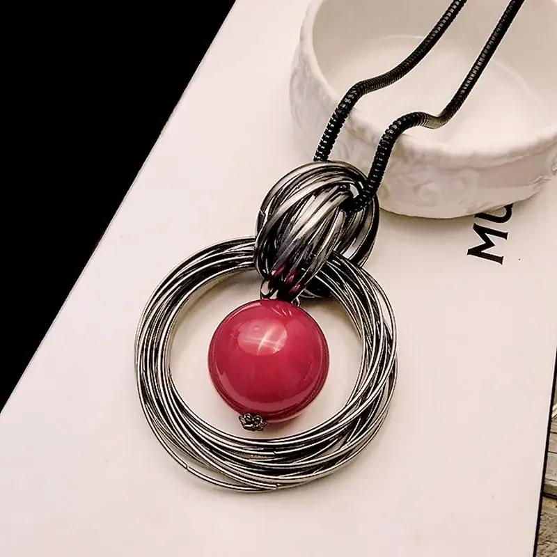

Red White Pearl Ball Pendant Long Necklaces New Circles Simulated Women Black Chain Maxi Necklace Fashion Jewelry Wholesale Gift 70cm красный жемчуга