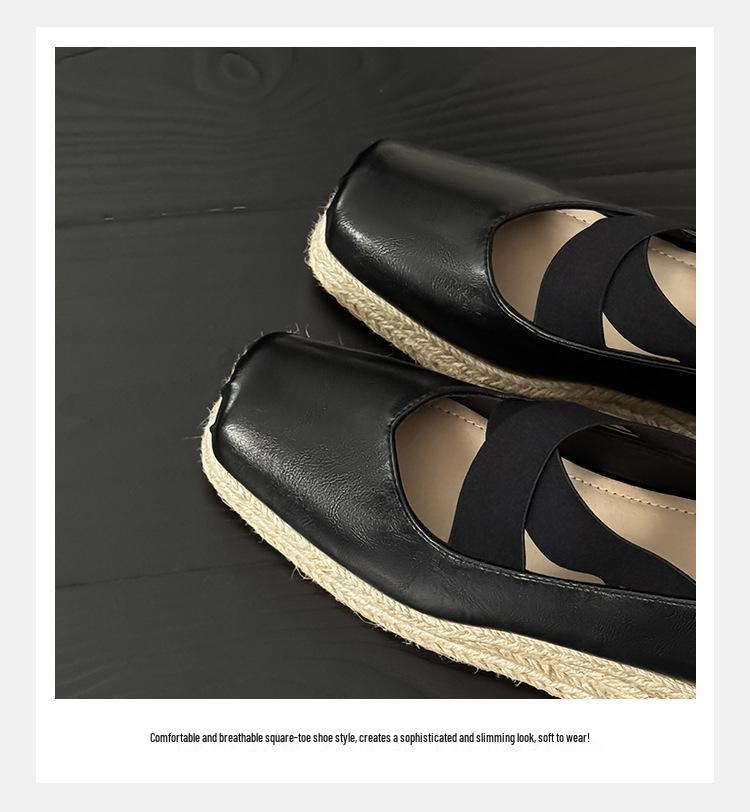Korean Style 8CM Height Boost Ballet Espadrilles with Thick Sole & Cross Strap Wedge Heel - 2025 Edition
