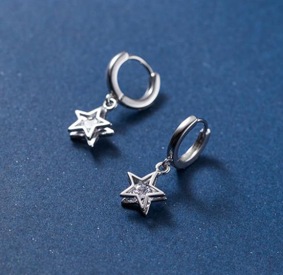 Factory 925 Sterling Silver CZ Zircon Star Hoop Earrings for Women Wedding Jewelry Gifts