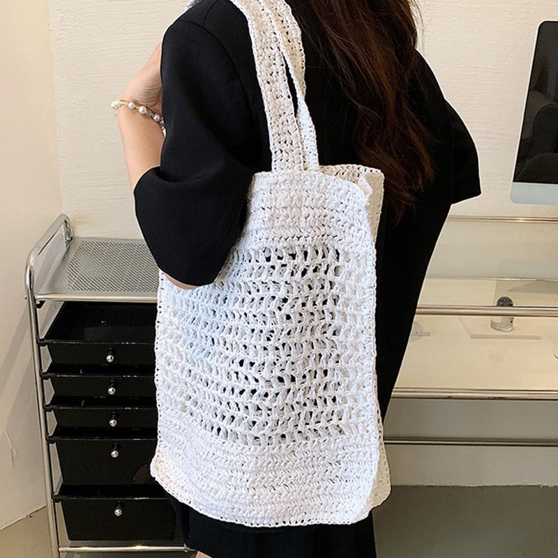 Yogodlns Bolso de hombro hueco tejido de verano para mujer bolso de mano informal de viaje de Color caramelo para playa