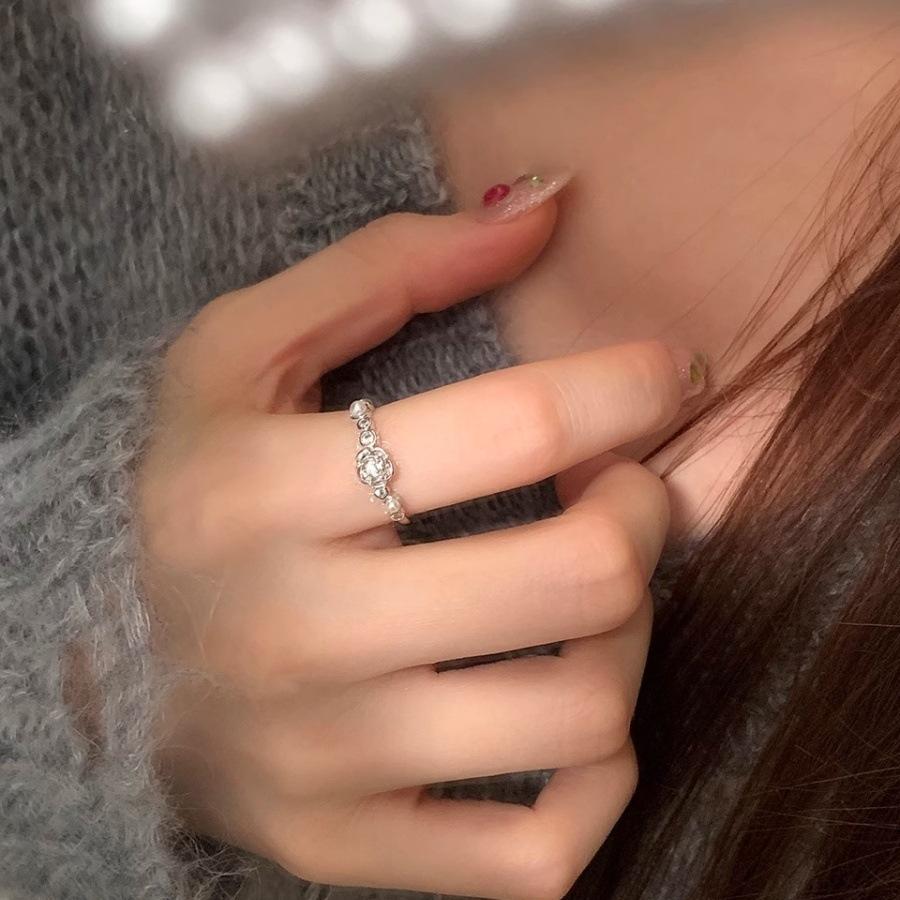 Xiaoxiangfeng zircon flower pearl ring light luxury index finger ring design open ring