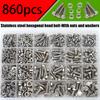 860pcs Stainless Steel Hex Head Bolt Assortment Kit w/Nuts+Washers+Springs - M3-M6 DIN933 Grade 8.8/10.9, A2/A4 Marine Grade