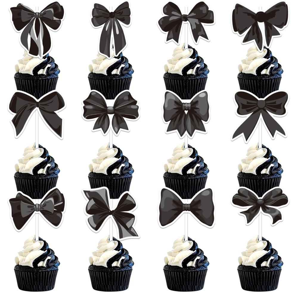 12/24pcs Pink Bowknot Cupcake Toppers Bow Tie Cake Inserts Birthday Party Wedding Party baby shower Cake Decoration Supplies