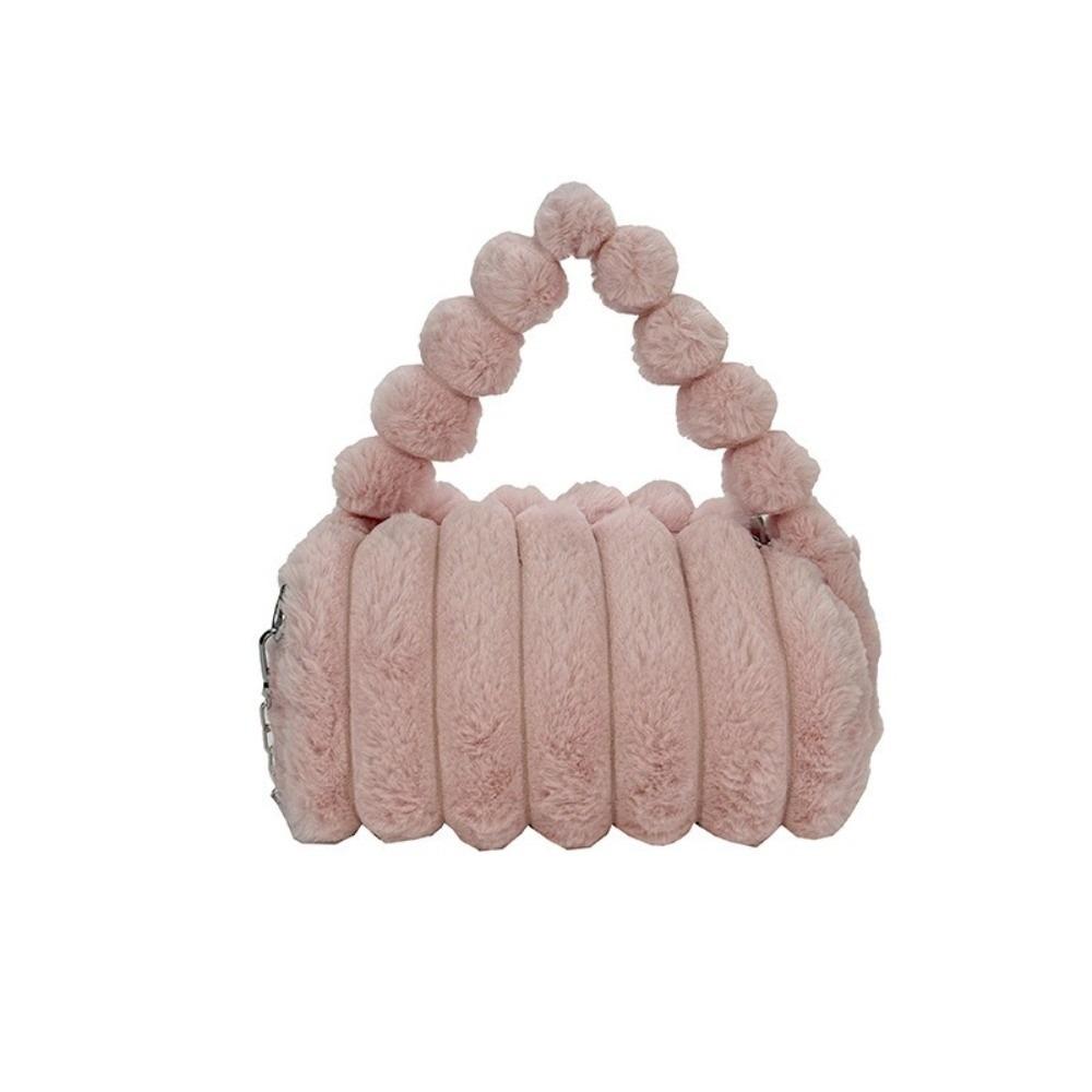 

Furry Chain Shoulder Bag Zipper Crossbody Bag Temperament Plush Handbag Daily рожевий