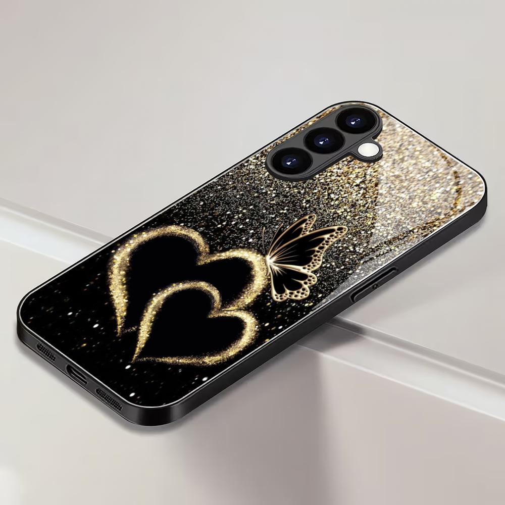 Liebe Schmetterling Gehärtetes Glas Handyhülle Geeignet für Samsung Galaxy S26 S25 S24 S23 S22 S20 FE/Ultra/Plus Anti-Drop Rückseite