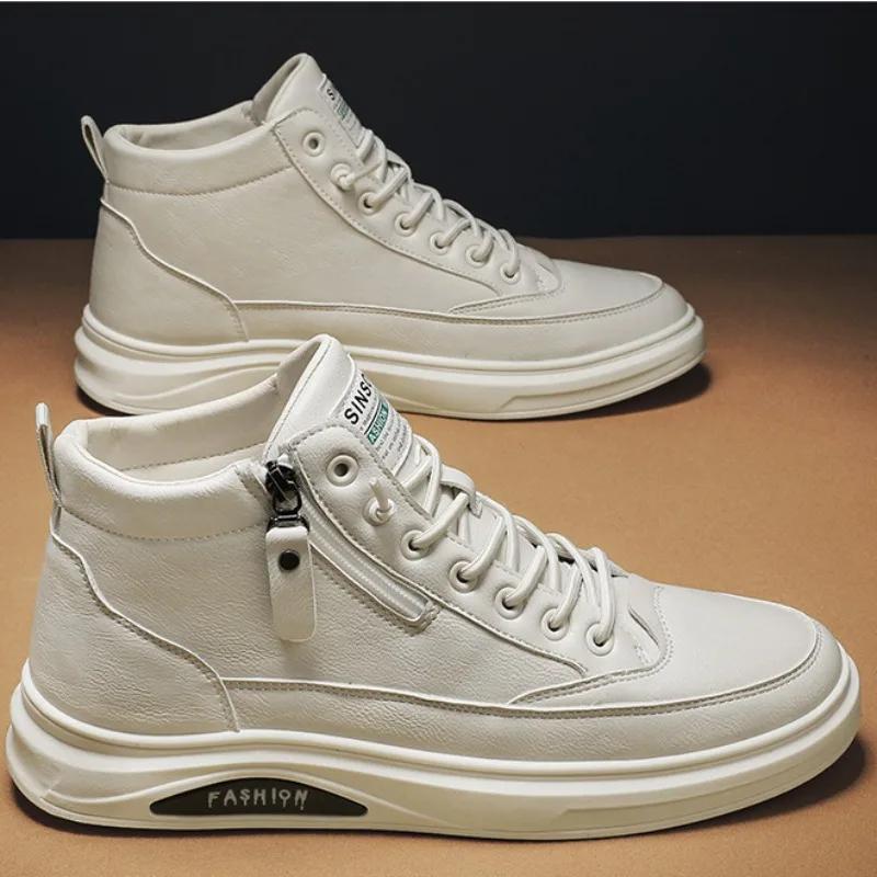 2024 Kožené Pánské Outdoorové Pohodlné Tenisky Boty Muž Platforma Teplá Kožešina Kotníkové Krátké Šněrovací Boty Módní Ležérní Pracovní Obuv