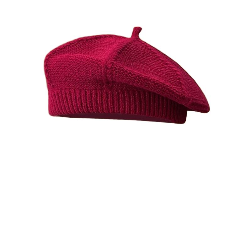 Japanese-Style Knitted Beret For Women Spring Autumn Trendy Solid Color Versatile Artist Hat Sweet And Artistic Octagonal Beret