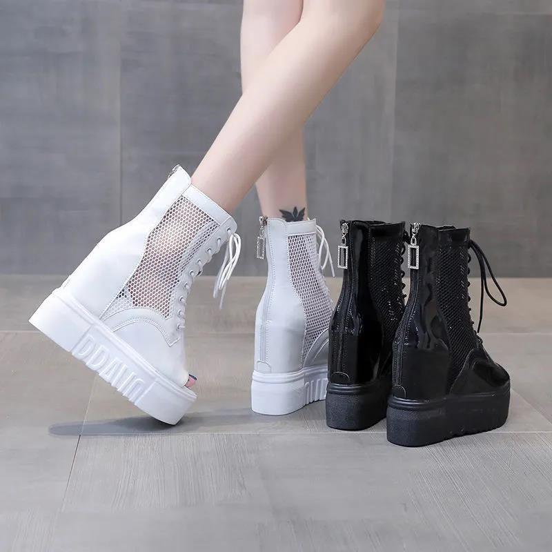 Sandalias Pendiente Tacón Grueso Fondo Interno Aumento De Zapatos de Mujer  Primavera Verano Blanco Red Botas Pez Boca Sandalias comprar a buen precio  — entrega gratuita, reseñas reales con fotos — Joom
