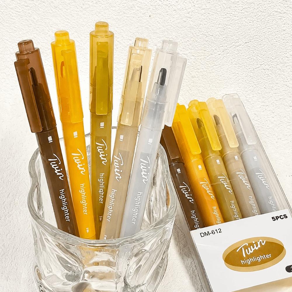 5pcs/set Multi-Color Highlighter Pen Visible Window Marker Pens Dual Tip Highlighter Journaling Set-1